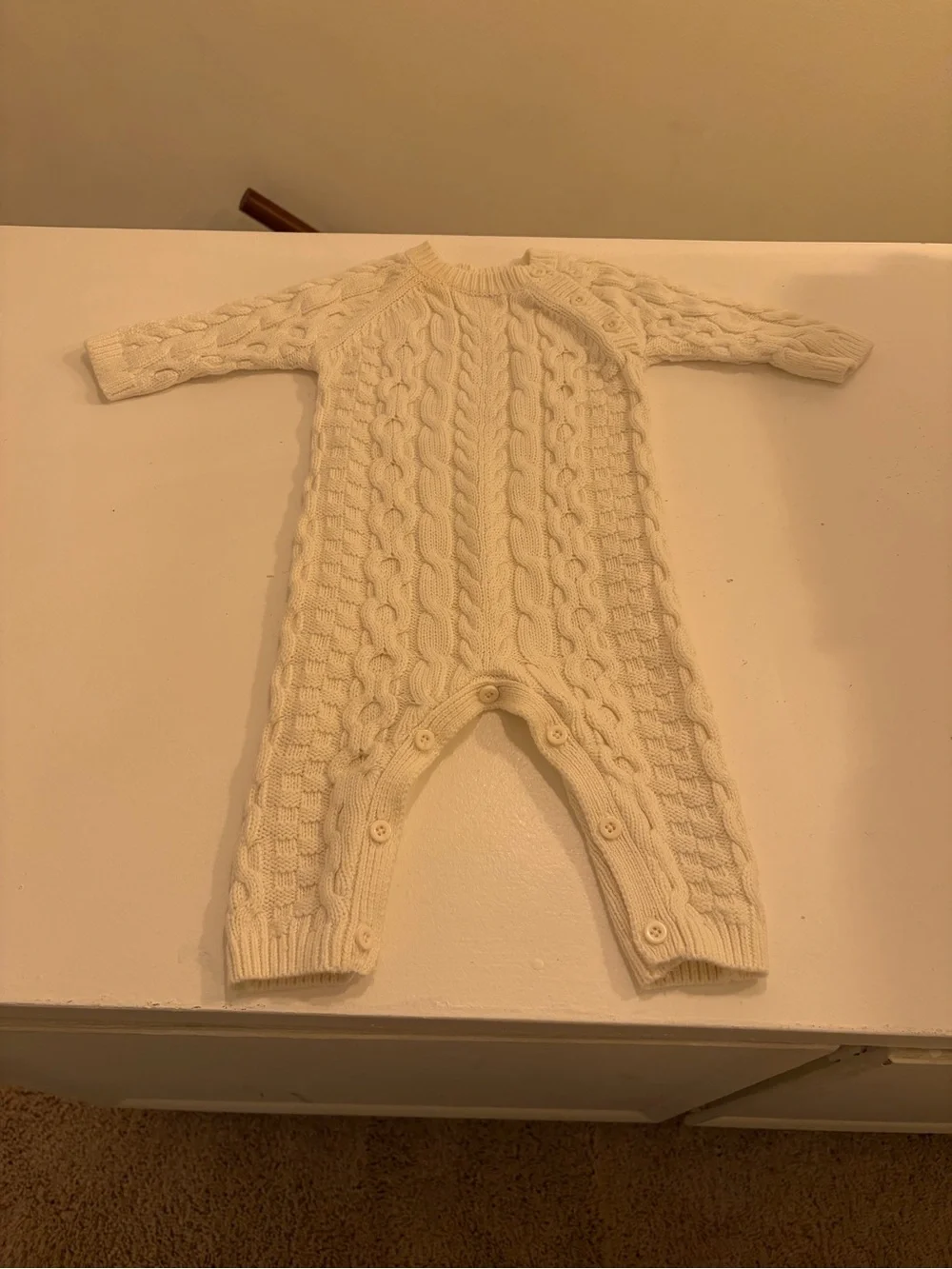 Hope & Henry Baby 100% Organic Cotton Cable Knit Romper Ivory 3-6M